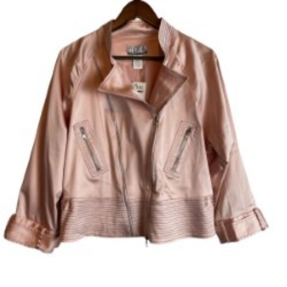 THE LOOK BY RANDOLPH DUKE VINTAGE LIGHT PINK MOTO JACKET SIZE 16 NWT - Picture 1 of 8